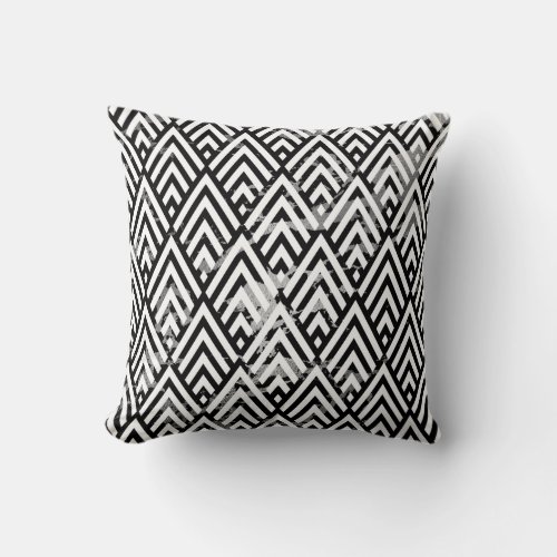 Art Deco Black Gray Silver White Geometry Marble Throw Pillow