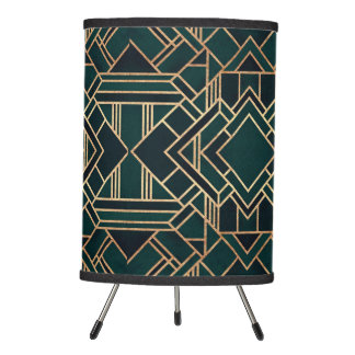Art Deco Black, Green & Gold Geometric Tripod Lamp