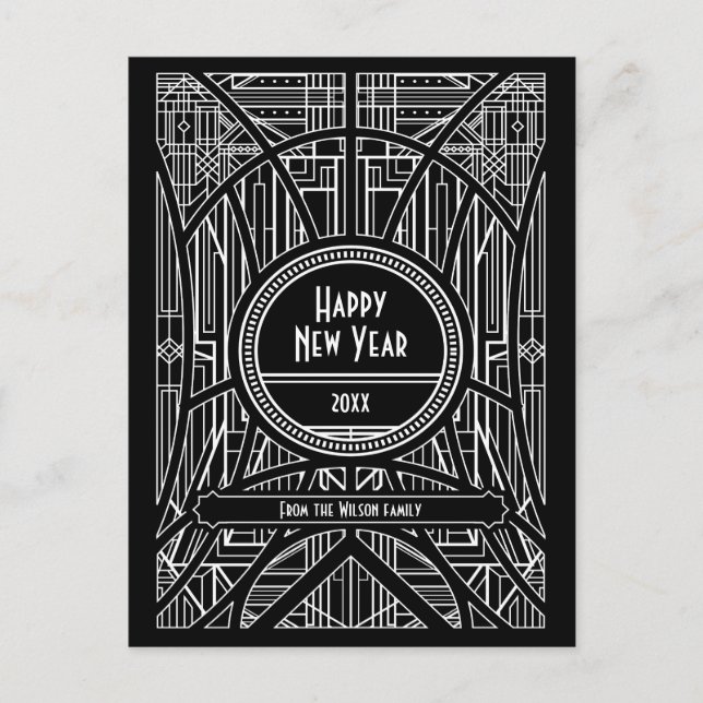 Art deco black Happy New Year Postcard (Front)
