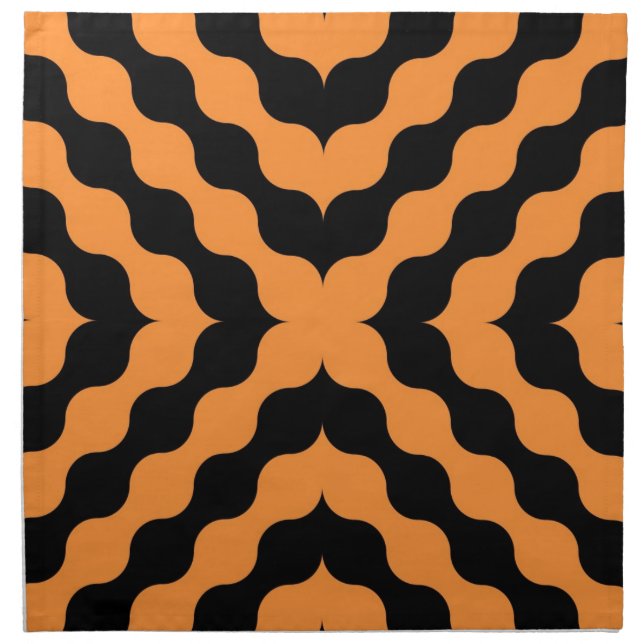 Art Deco Black, Orange Retro Abstract Art Cloth Napkin (Front)