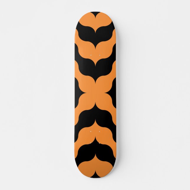 Art Deco Black, Orange Retro Abstract Art Skateboard Deck (Front)