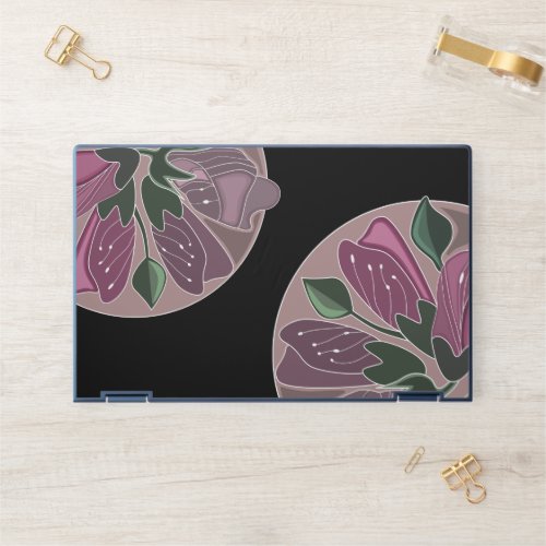 Art Deco Black Pink and  Pastel Purple Floral HP Laptop Skin
