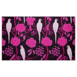 ART DECO BLACK PINK FUCHSIA FLOWERS,WHITE PARROTS FABRIC