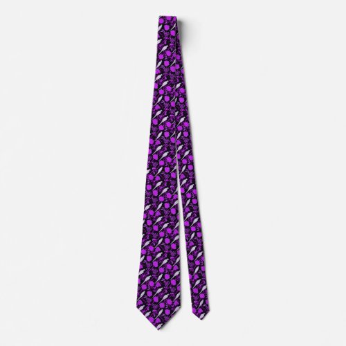 ART DECO BLACK PURPLE FLOWERS WITH WHITE PARROTS NECK TIE