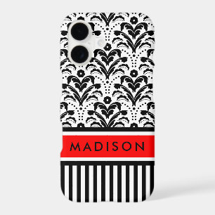 Art Deco Black, Red and White Elegant Damask iPhone 17 Case