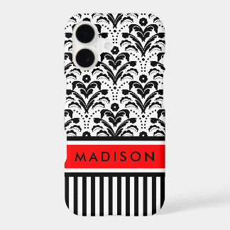 Art Deco Black, Red and White Elegant Damask iPhone 17 Case
