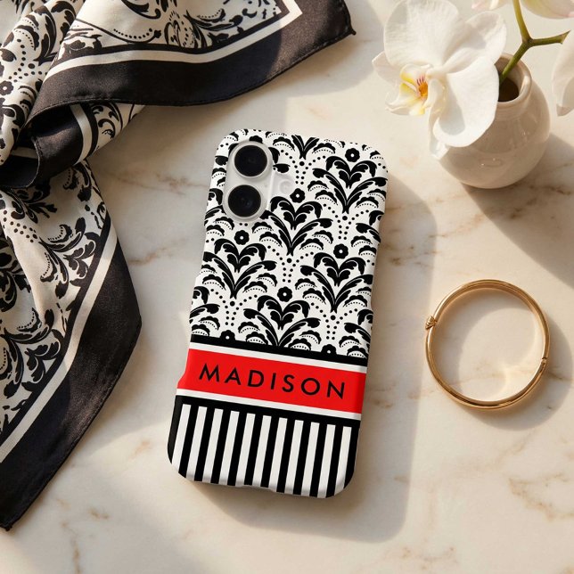 Art Deco Black, Red and White Elegant Damask Case-Mate iPhone Case (Creator Uploaded)