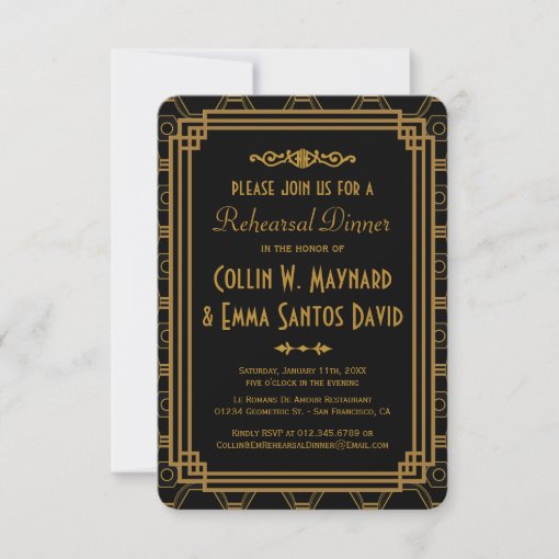 Art Deco Black Rehearsal Dinner Invitations Zazzle