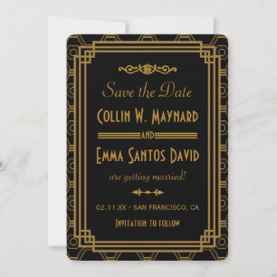 Art Deco Black Save The Dates Date