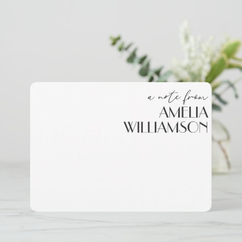 Art Deco Black Script Personalized Name Stationery Note Card