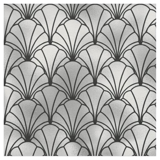 Art Deco Black Silver Fan Shell Fabric