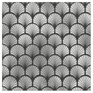 Art Deco Black Silver Fish Scales Fan Fabric
