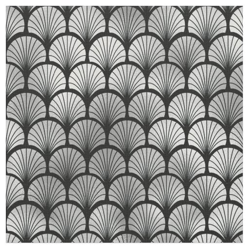 Art Deco Black Silver Fish Scales Fan Fabric