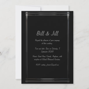 Art Deco Black + Silver Geometric Border Wedding Invitation
