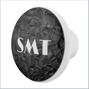 Art Deco Black Textured Monogram Ceramic Knob