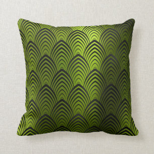 Art Deco Black Tropic Metallic Geometric Scales Throw Pillow