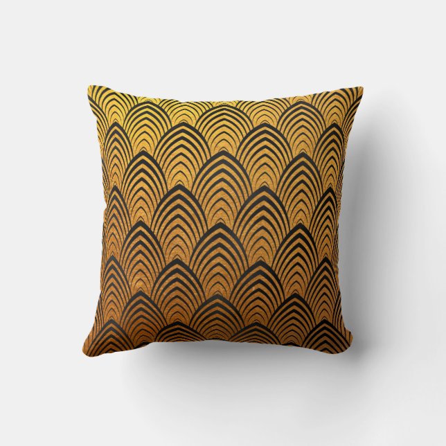 Art Deco Black Tropical Gold Metallic Scales Throw Pillow Zazzle