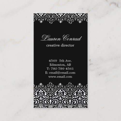 Art Deco Black Vertical Business Card with Monogra