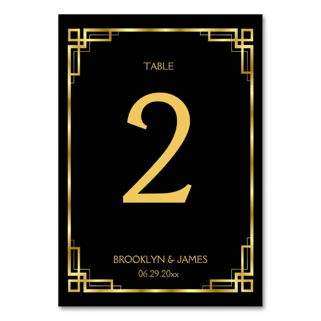Art Deco Black Wedding Table Numbers (Front)