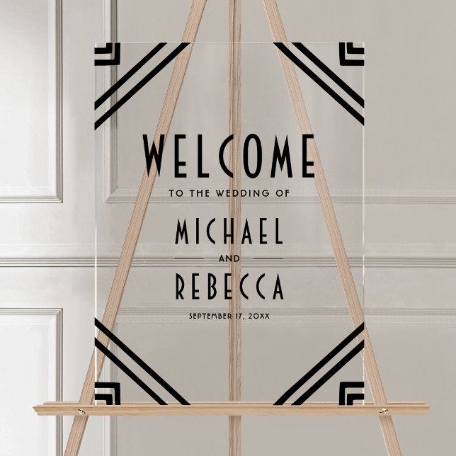 Art Deco Black Wedding Welcome Acrylic Sign (Creator Uploaded)