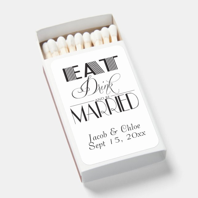  Art Deco Black White Eat Drink Be Married Matchboxes (Front Open)