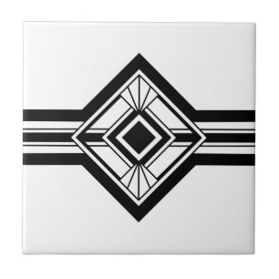 Art Deco Black White Elegant Geometric Border Ceramic Tile