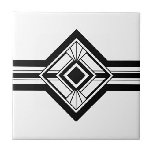 Art Deco Black White Elegant Geometric Border Ceramic Tile