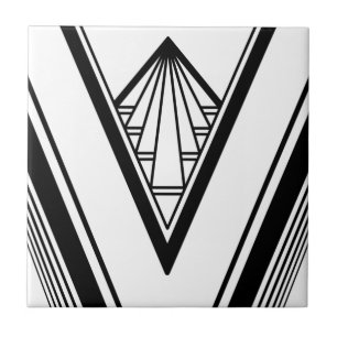Art Deco Black White Elegant Geometric Crisp Ceramic Tile