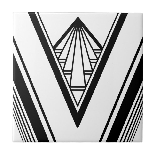 Art Deco Black White Elegant Geometric Crisp Ceramic Tile (Front)