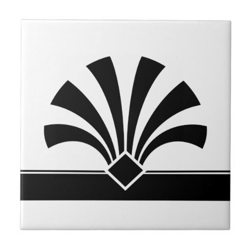 Art Deco Black White Geometric Flower Element 06 Ceramic Tile