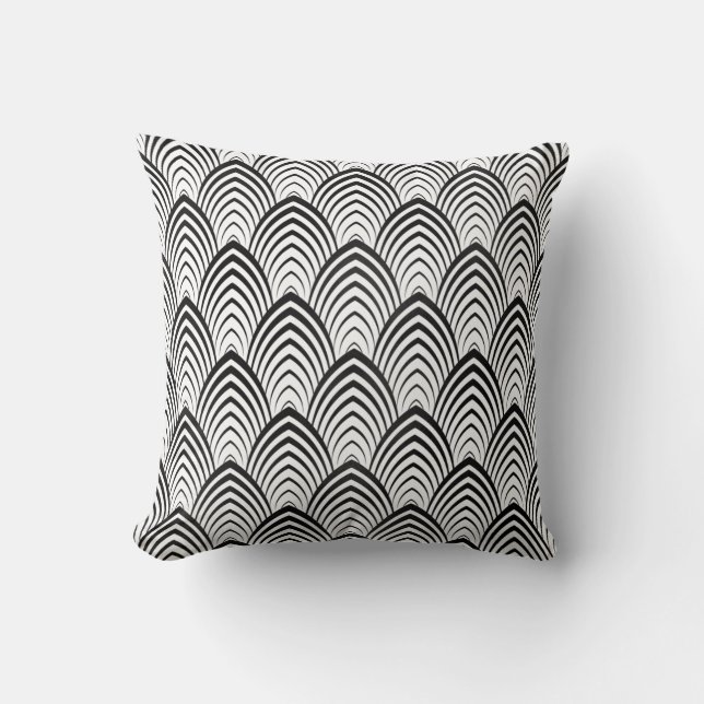 Art Deco Black White Geometric Scales Classic Throw Pillow (Front)