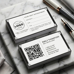 Art Deco Black White QR Code Logo Professional Appointment Card