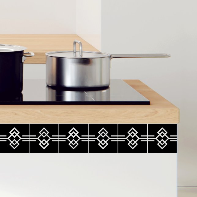 Art Deco Black White Simple Geometric Border 03 Ceramic Tile (Creator Uploaded)