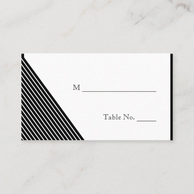 Art Deco Black White Stripe Wedding Place Cards (Front)