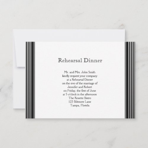 Art Deco Black White Stripe Wedding Rehearsal Announcement