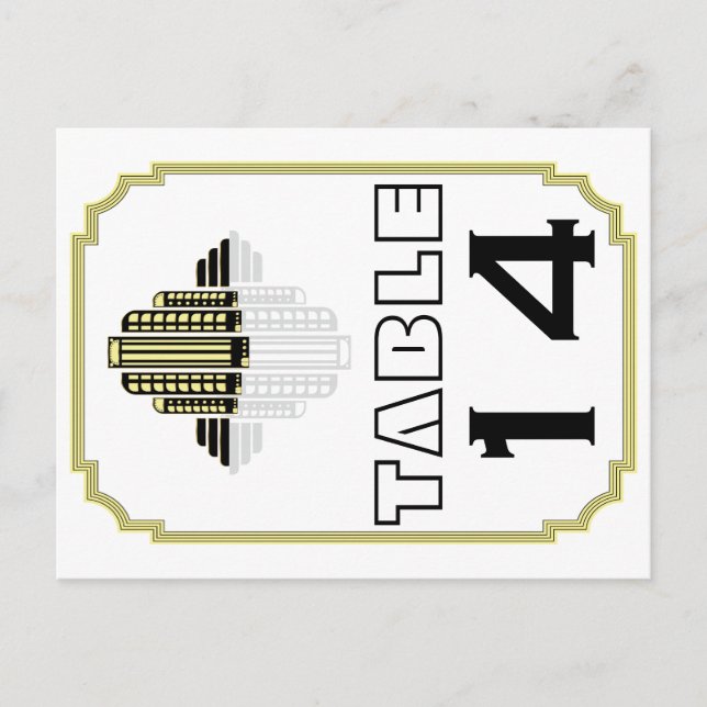 Art Deco black yellow wedding table number (Front)