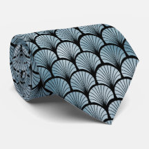 Art Deco Blue and Black Fan Pattern Neck Tie