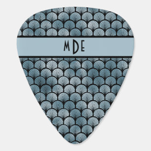 Art Deco Blue and Black Fans Monogrammed  Guitar Pick