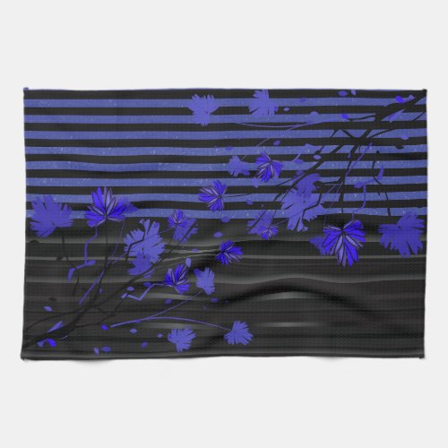 Art Deco Blue and Black Floral Towel