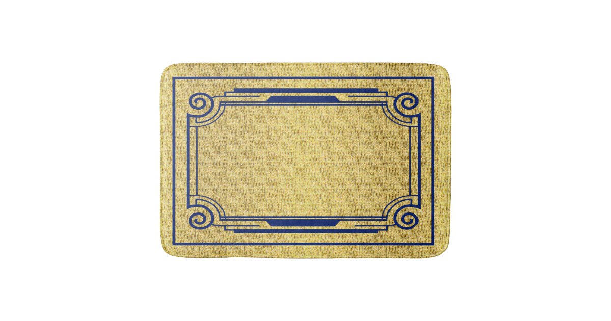  Art Deco Blue and Gold Bath Mat Zazzle
