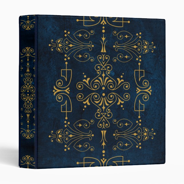 Art Deco Blue and Gold  Notebook 3 Ring Binder (Front/Spine)