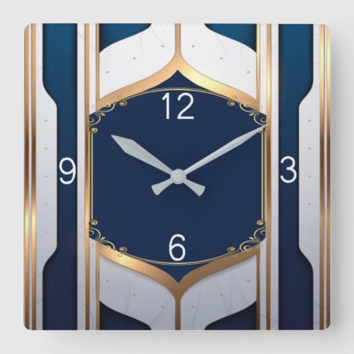 Art Deco blue and gold Square Wall Clock