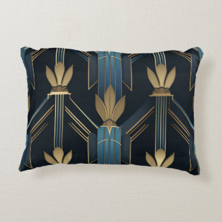 Art Deco Blue and Golden Patterns Accent Pillow
