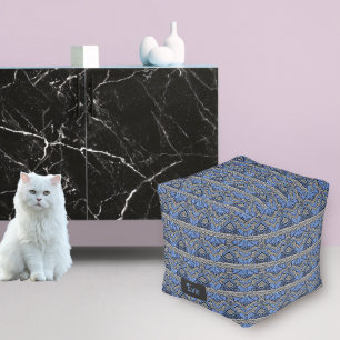 Art Deco - Blue and Silver 1920s - Add Name to Pouf