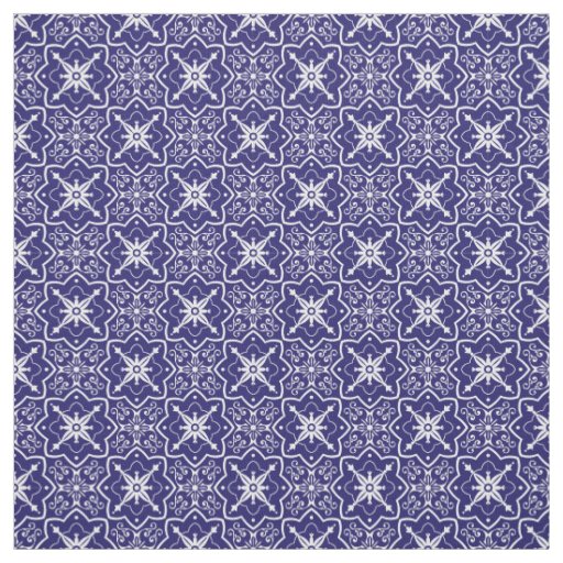Art Deco Blue and White Abstract Tiled Pattern  Fabric