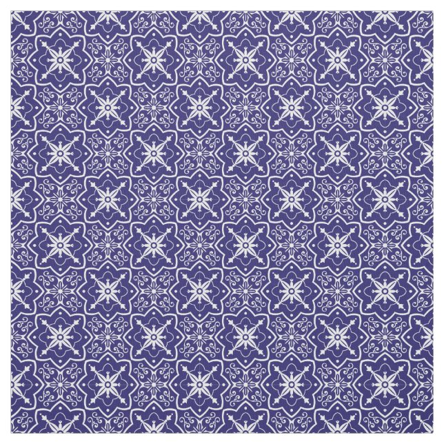 Art Deco Blue and White Abstract Tiled Pattern  Fabric (Swatch)