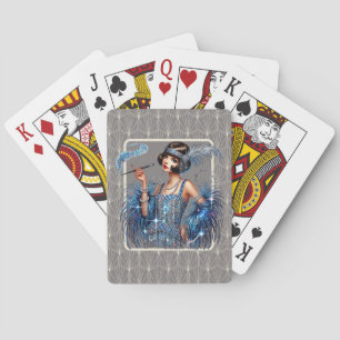 Art Deco Blue Flapper Poker Cards