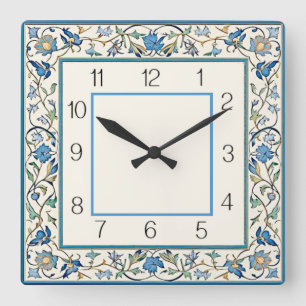 Art Deco Blue Flower Square Wall Clock