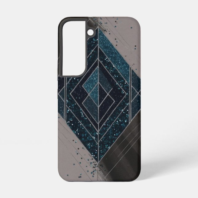 Art Deco Blue Glitter Geometric Samsung Galaxy Case (Back)
