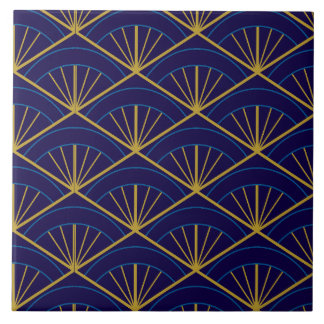Art Deco Blue Gold Geometric Ceramic Tile